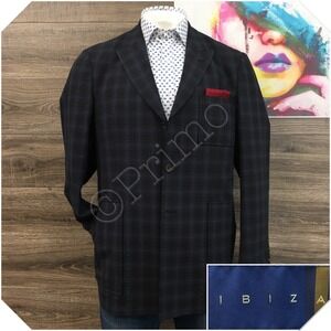 IBIZA Mens Blazer Sport Coat Casual Jacket Size 42R Seersucker Wool‎ Suit